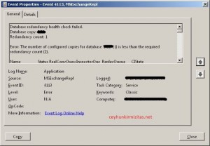 MSExchangeRepl Database redundancy health check failed