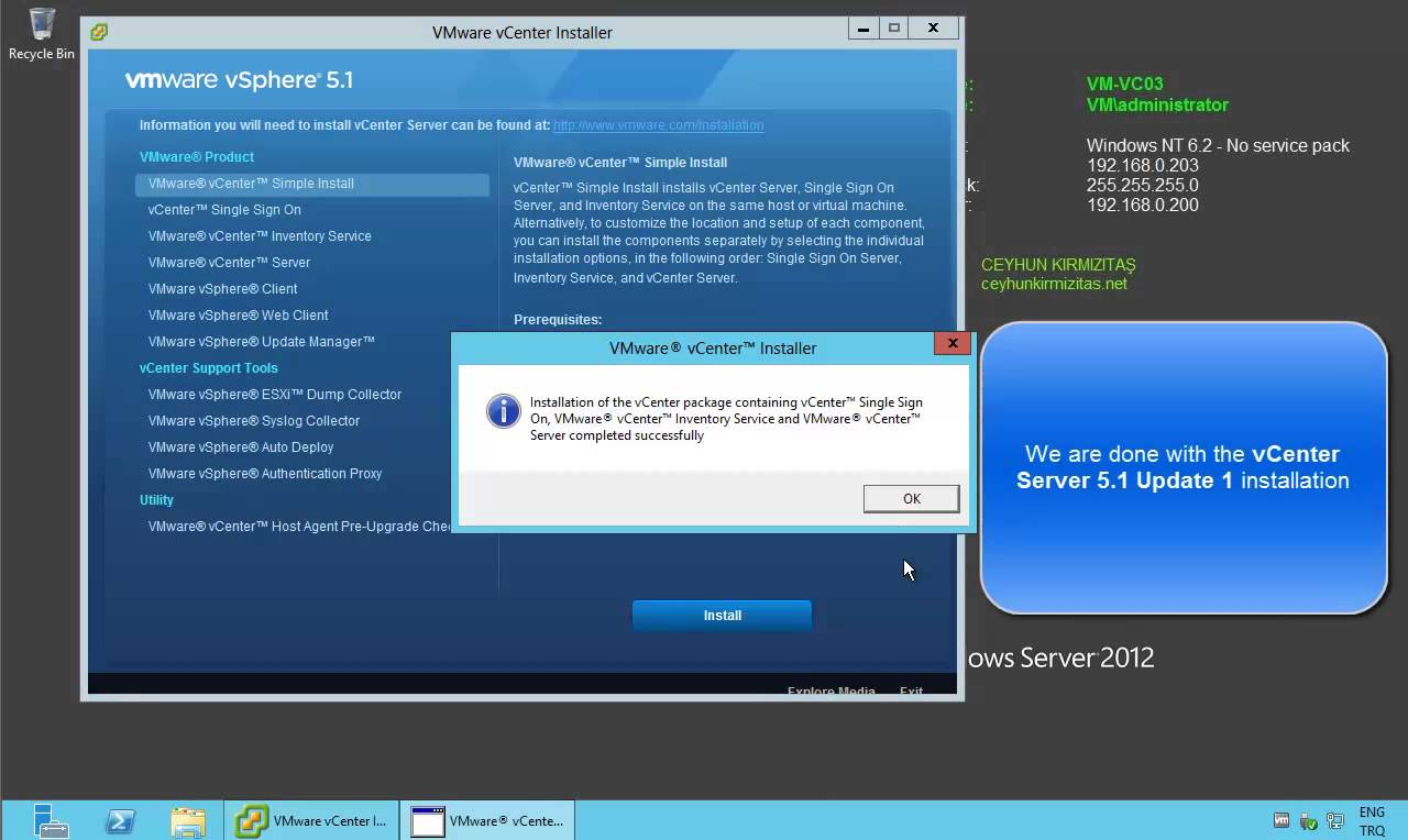 Installing VMware vCenter Server 5.1 Update 1 on Windows Server 2012